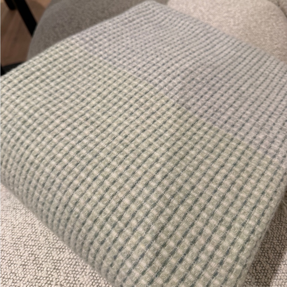 Checkered M&S Green, Pink and Gray Blanket (80% wool) Throw